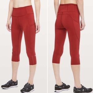 Lululemon Fast and Free Crop II Nulux 19” Dk Red